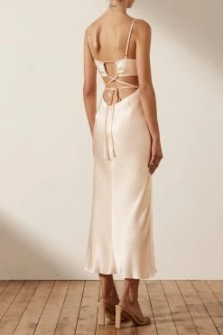 Shona Joy LA LUNE BACKLESS MIDI DRESS - CREAM DRESSES