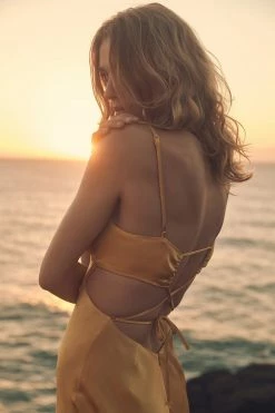 Shona Joy ALMA BACKLESS MIDI DRESS - SAFFRON