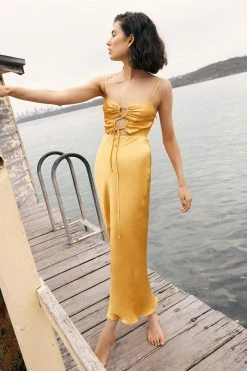 Shona Joy DRESSES ALMA LACE UP MIDI DRESS - SAFFRON