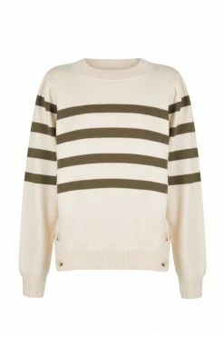 Shona Joy ANGELA SIDE BUTTON JUMPER - CREAM/FOREST TOPS