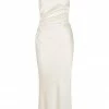 Shona Joy LA LUNE ASYMMETRICAL BIAS COWL MIDI DRESS - CREAM DRESSES
