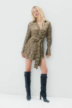 Shona Joy AVRIEL TIE FRONT SHIRT MINI DRESS