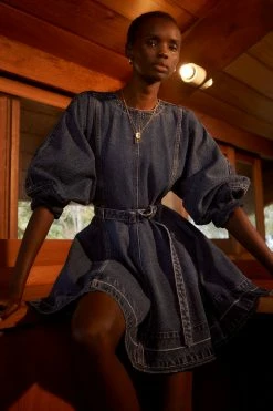 Shona Joy ANITA LANTERN SLEEVE MINI DRESS - INDIGO DRESSES