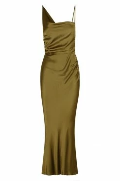 Shona Joy DRESSES GIORGIA ASYMMETRICAL BIAS COWL MIDI DRESS - OLIVE OIL