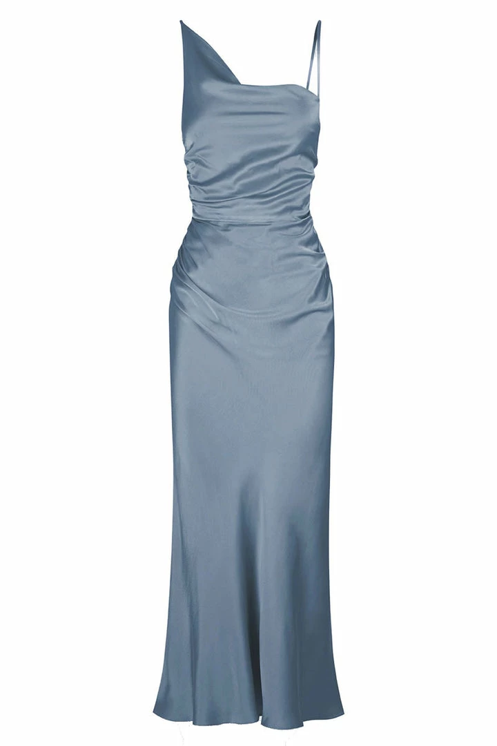 Shona Joy DRESSES LA LUNE ASYMMETRICAL BIAS COWL MIDI DRESS - BLUE SMOKE