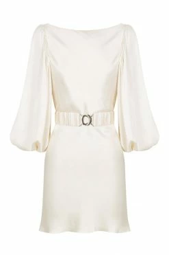 Shona Joy LA LUNE BALLOON SLEEVE MINI DRESS WITH BELT - CREAM