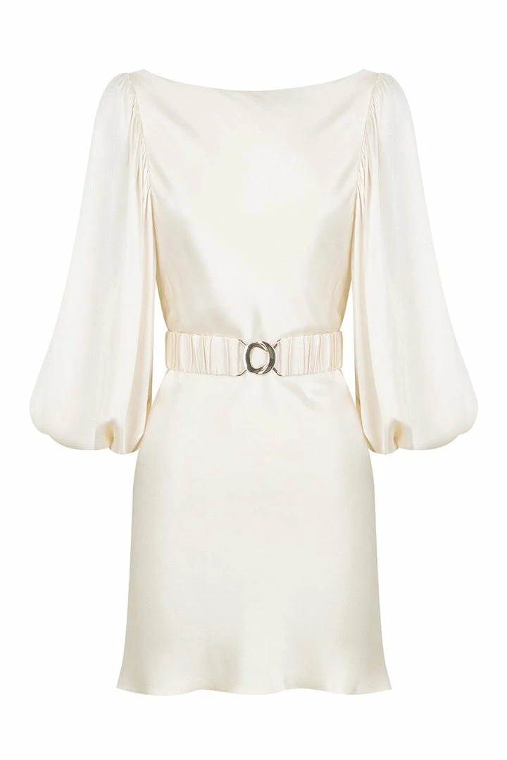 Shona Joy LA LUNE BALLOON SLEEVE MINI DRESS WITH BELT - CREAM