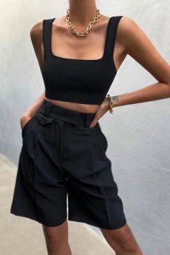 Shona Joy BASIC SQUARE NECK CROP TOP - BLACK TOPS