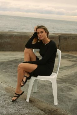 Shona Joy BASIC LONG SLEEVE MIDI DRESS - BLACK DRESSES