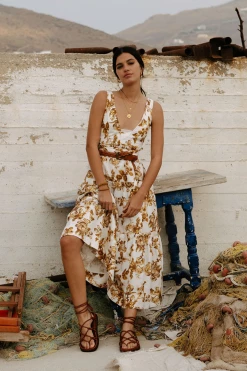 Shona Joy BELLA LINEN PLUNGED TIERED MIDI DRESS