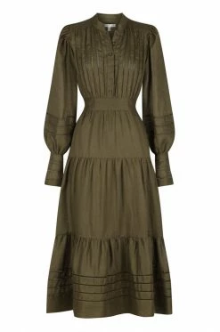 Shona Joy BENEDETTA LINEN BUTTON UP MIDI DRESS - BAYLEAF