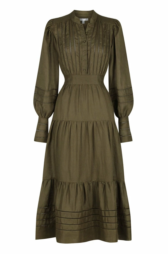 Shona Joy BENEDETTA LINEN BUTTON UP MIDI DRESS - BAYLEAF