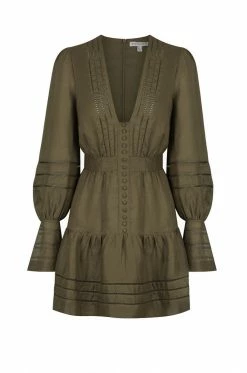 Shona Joy BENEDETTA LINEN PLUNGED MINI DRESS - BAYLEAF DRESSES