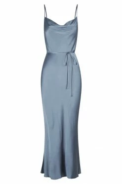 Shona Joy LA LUNE BIAS COWL MIDI DRESS - BLUE SMOKE