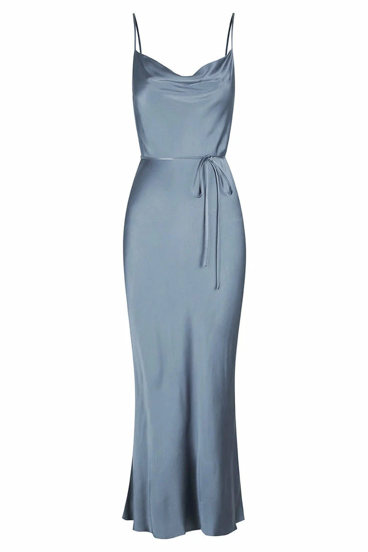 Shona Joy LA LUNE BIAS COWL MIDI DRESS - BLUE SMOKE