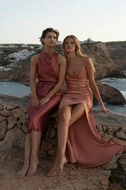 Shona Joy LA LUNE HIGH NECK MIDI DRESS - TERRACOTTA DRESSES