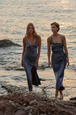 Shona Joy LA LUNE BIAS SLIP DRESS - BLUE SMOKE