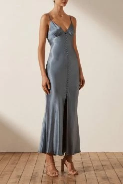 Shona Joy LA LUNE BIAS SLIP DRESS - BLUE SMOKE
