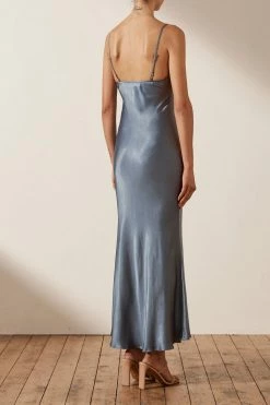 Shona Joy LA LUNE BIAS SLIP DRESS - BLUE SMOKE