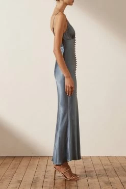 Shona Joy LA LUNE BIAS SLIP DRESS - BLUE SMOKE