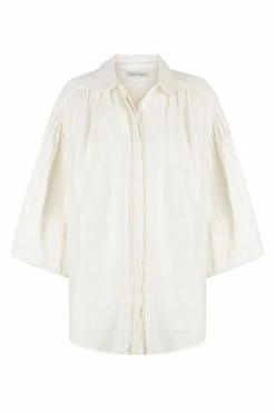 Shona Joy TOPS BRIGITTE LINEN BALLOON SLEEVE BUTTON UP SHIRT - TOFU