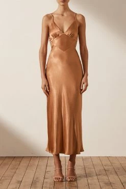 Shona Joy LA LUNE BACKLESS MIDI DRESS - COPPER
