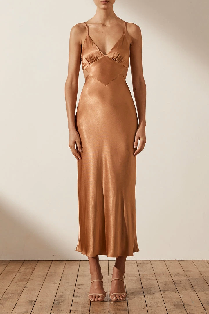 Shona Joy LA LUNE BACKLESS MIDI DRESS - COPPER