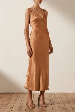 Shona Joy LA LUNE BACKLESS MIDI DRESS - COPPER