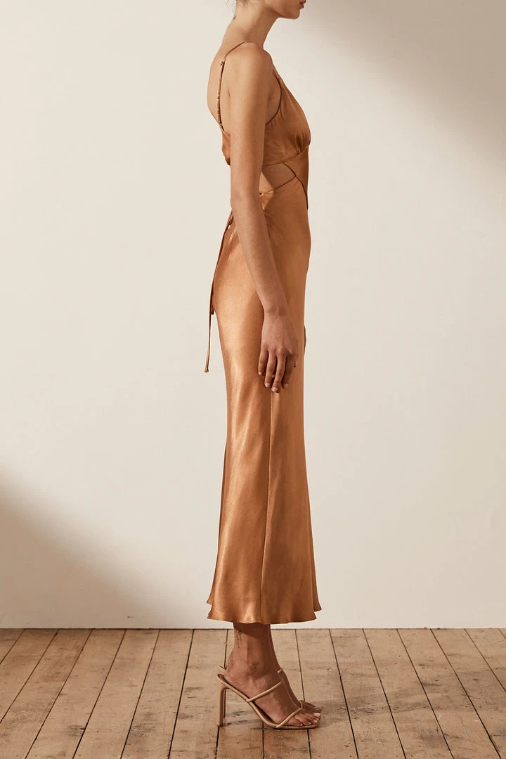 Shona Joy LA LUNE BACKLESS MIDI DRESS - COPPER