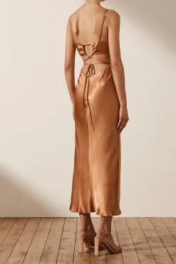 Shona Joy LA LUNE BACKLESS MIDI DRESS - COPPER