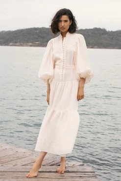 Shona Joy CHARLOTTE HIGH NECK MIDI DRESS - ECRU DRESSES