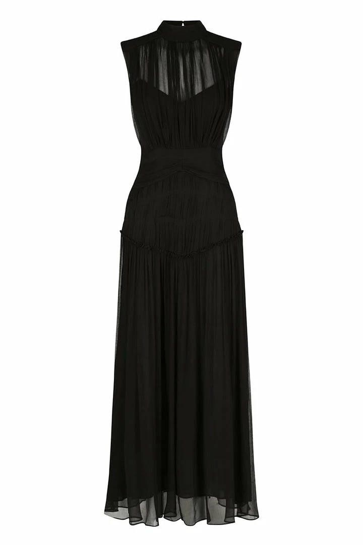 Shona Joy CLEMENCE HIGH NECK MIDI DRESS - BLACK