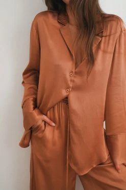 Shona Joy LA LUNE LOUNGE LONG SLEEVE SHIRT SET- COPPER Wedding