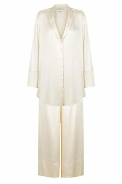 Shona Joy LA LUNE LOUNGE LONG SLEEVE SHIRT SET- CREAM Wedding