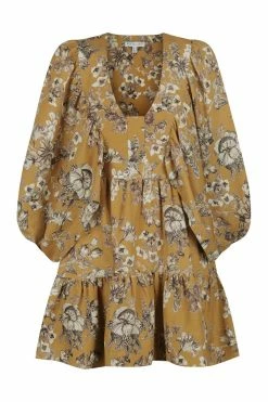 Shona Joy DRESSES CECILIA LINEN PLUNGED BALLOON SLEEVE MINI DRESS