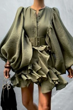 Shona Joy DRESSES CHARLOTTE DRAPED MINI DRESS - KHAKI