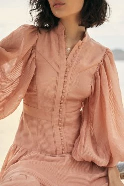 Shona Joy DRESSES CHARLOTTE HIGH NECK MIDI DRESS - DESERT ROSE