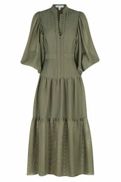 Shona Joy CHARLOTTE HIGH NECK MIDI DRESS - KHAKI DRESSES