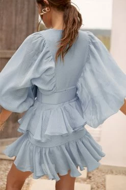 Shona Joy CHARLOTTE PLUNGED DRAPED MINI DRESS - BLUE SMOKE