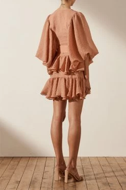 Shona Joy CHARLOTTE PLUNGED DRAPED MINI DRESS - DESERT ROSE