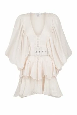 Shona Joy CHARLOTTE PLUNGED DRAPED MINI DRESS - ECRU DRESSES