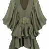 Shona Joy CHARLOTTE PLUNGED DRAPED MINI DRESS - KHAKI