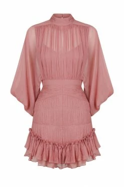 Shona Joy CLEMENCE LONG SLEEVE MINI DRESS - ANTIQUE ROSE DRESSES