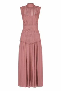 Shona Joy CLEMENCE HIGH NECK MIDI DRESS - ANTIQUE ROSE