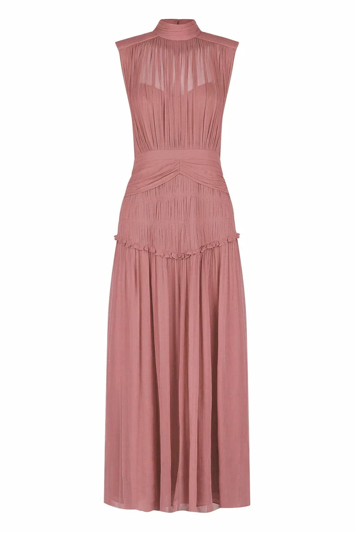 Shona Joy CLEMENCE HIGH NECK MIDI DRESS - ANTIQUE ROSE