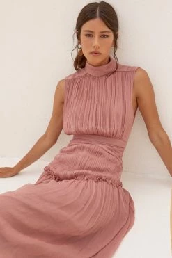 Shona Joy CLEMENCE HIGH NECK MIDI DRESS - ANTIQUE ROSE