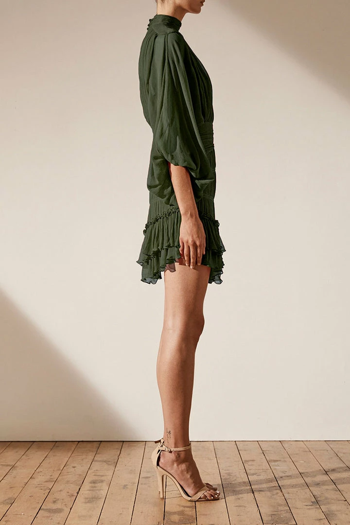 Shona Joy CLEMENCE LONG SLEEVE MINI DRESS - OLIVE