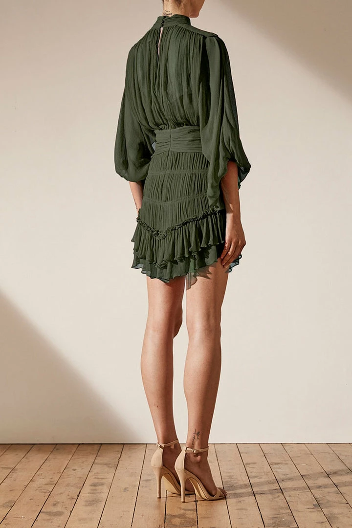 Shona Joy CLEMENCE LONG SLEEVE MINI DRESS - OLIVE