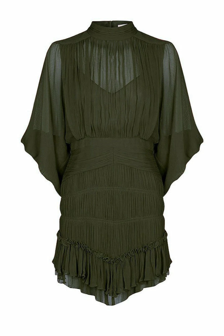 Shona Joy CLEMENCE LONG SLEEVE MINI DRESS - OLIVE