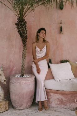 Shona Joy LUXE BIAS COWL SLIP DRESS - PORCELAIN